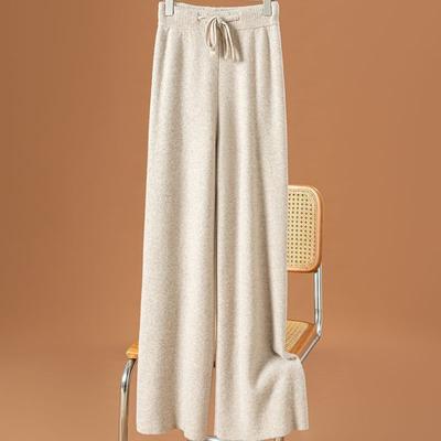 Dicke, warme, gestrickte, lässige, schicke Basic-Hose mit weicher, elastischer Taille für Damen im koreanischen Stil mit geradem Bein und Knöchellänge