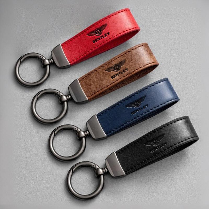 Car Luxury Vintage Leather Keychain Keyring Pendant For New Bentley Flying Spur Continental GT Bentayga Mulsanne AutoAccessories
