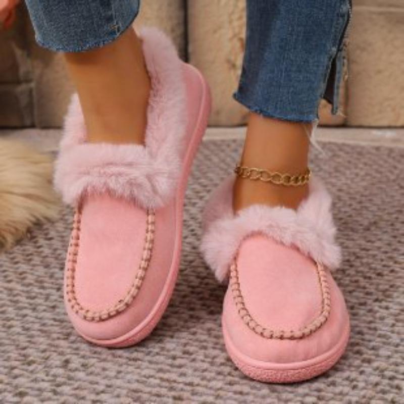 Women's Lightweight Thick-Sole Winter Insulated Slip-On Fur-Lined Snow Boots Anti-Slip Cushioned Casual Athletic Fleece-Lined Cotton Boots