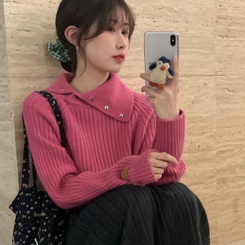 

Зимние толстые длинные рукава базовые пуловеры женские свитера модные шикарные пуговицы водолазка вязаный свитер женские топы однотонные элегантные винтажные джемперы 25437 One Size розы красного