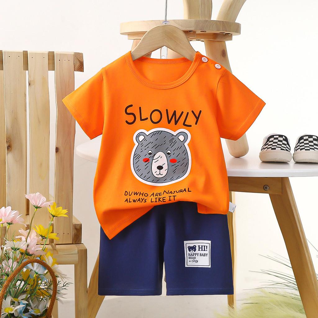 Childrens Cotton Short Sleeve Tshirt And Shorts Set With Cartoon Prints For Toddler Summer Wear