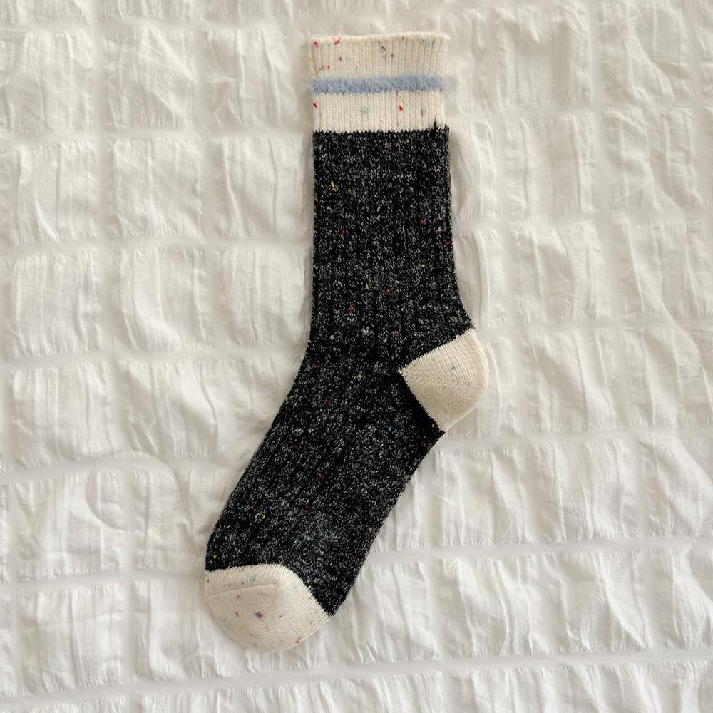 Autumn And Winter Striped Wool Medium Tube Socks Women'S Thickened Warm Plush Idea Yarn Cashmere Stacking Socks Versatile Soft Waxy Cotton Socks