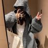 Hooded sweater jacket women's autumn and winter loose lazy wind soft waxy medium and long knitted cardigan top women