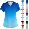 Women's Fashionable V-neck Short-sleeved Pocket Protective Work Uniform with Printed Design