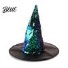 Wide Brim Witch Hat Reversible Sequin Hat Sparkly Glitter Large Wizard Halloween Costume Party for Cosplay Masquerade