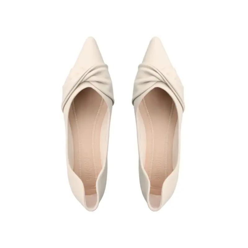 Fashion Slip-on White Pointed Toe Low Heel Elegant Woman Flats Lastest Summer 2025 Chic Point Cheap Clearance Spring 39 Shoes for Women