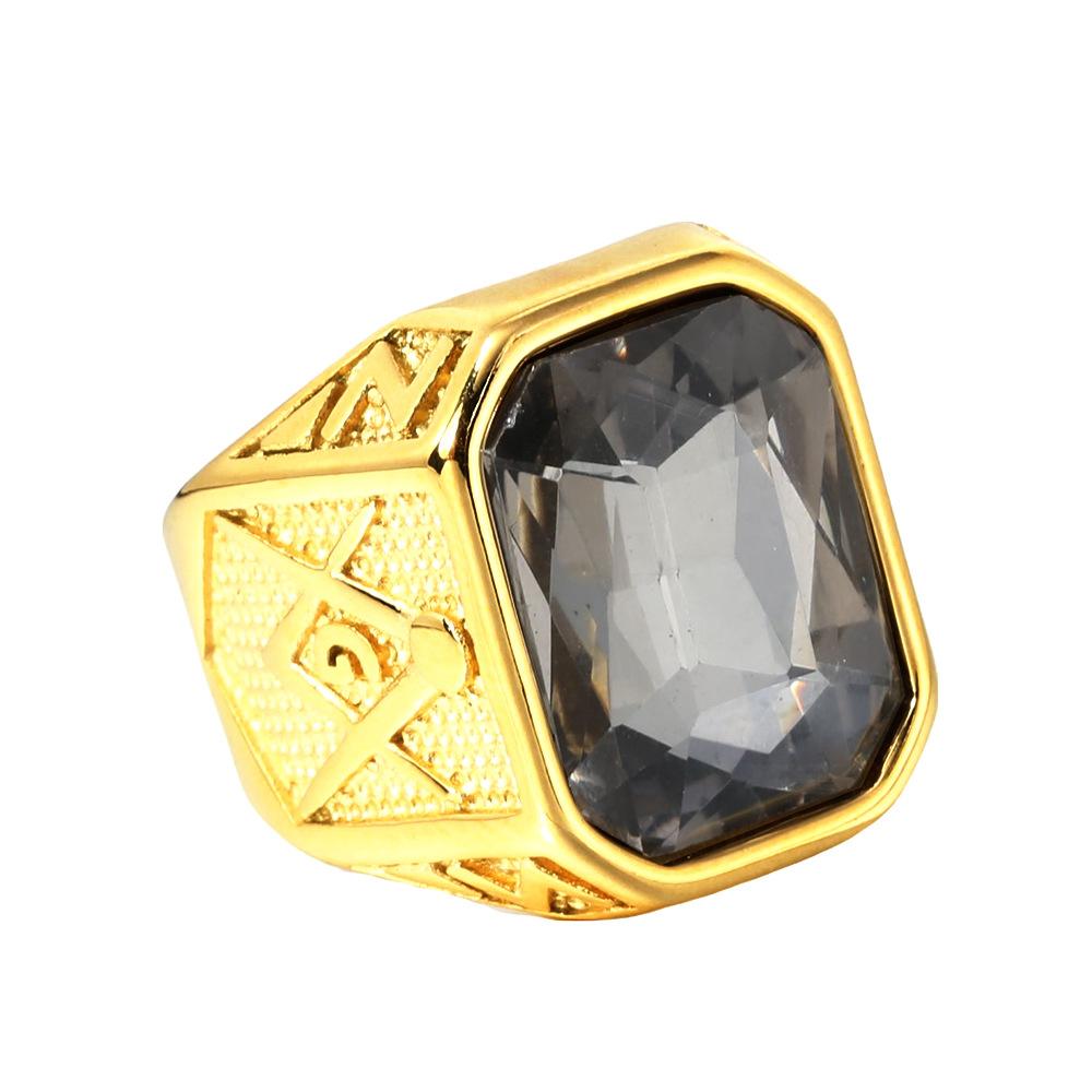 Trendy Gold Plated Titanium Ring with Colorful Gems Punk Style Stainless Steel Jewelry