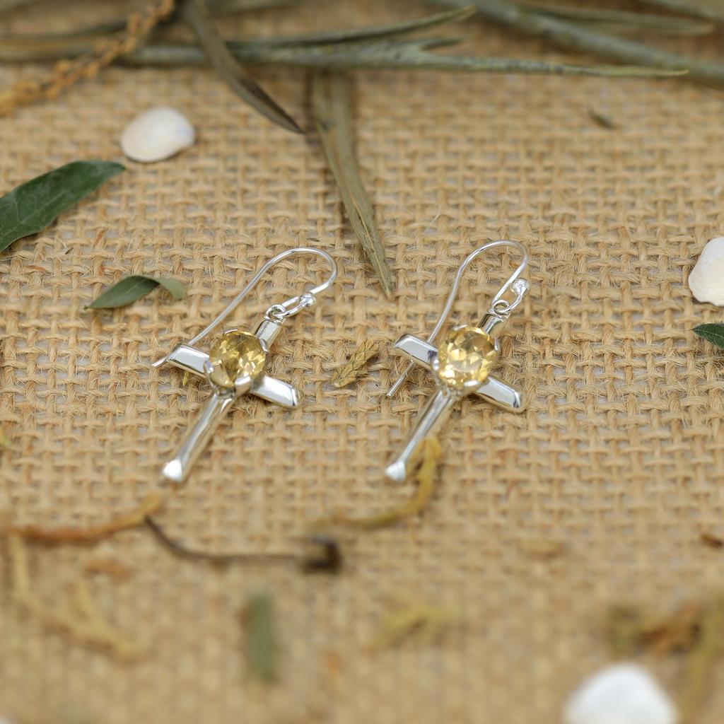 Sterling Silver Cross Earrings: Minimalist Red Garnet Religious Jewelry
