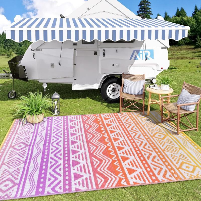 Tappeto da Esterno per Terrazza Durevole Lavabile in Macchina Tappeto in Lino Pieghevole Portatile Tappetino per Camper Campeggio Picnic
