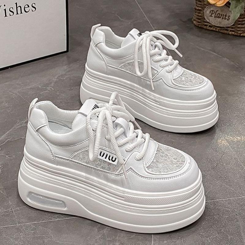 Женские кроссовки на толстой подошве 8 см весна-лето спортивная обувь для папы на дышащей сетчатой платформе со шнуровкой 34 белый 3427₽