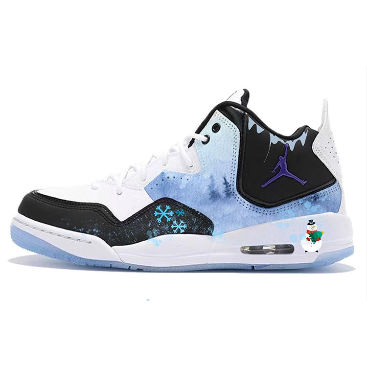 Jordan Courtside 23 Cushioning Slip Resistant Mid top Vintage Basketball Shoes GS Black White Blue AR1002-104(Team10-)