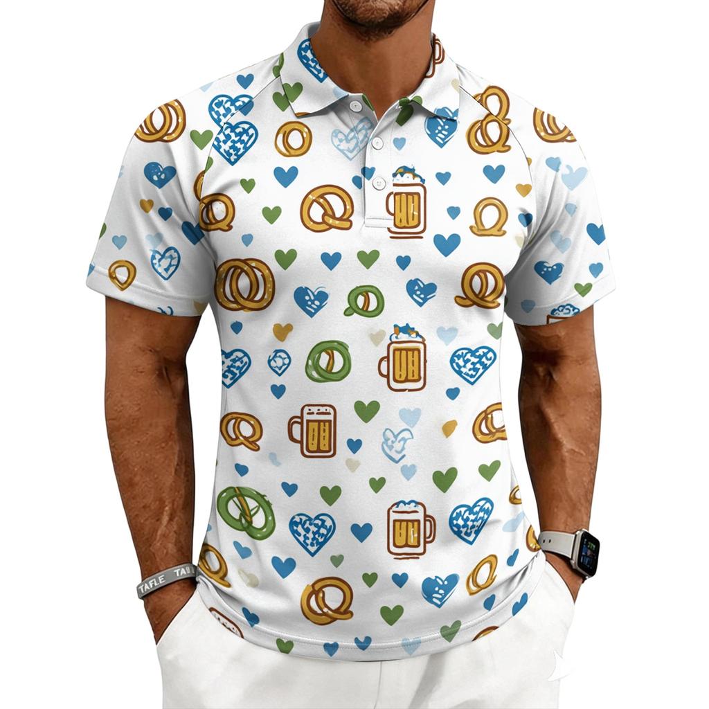 Men's Casual Printed Short Sleeve Button Down Shirt Collar Summer Top