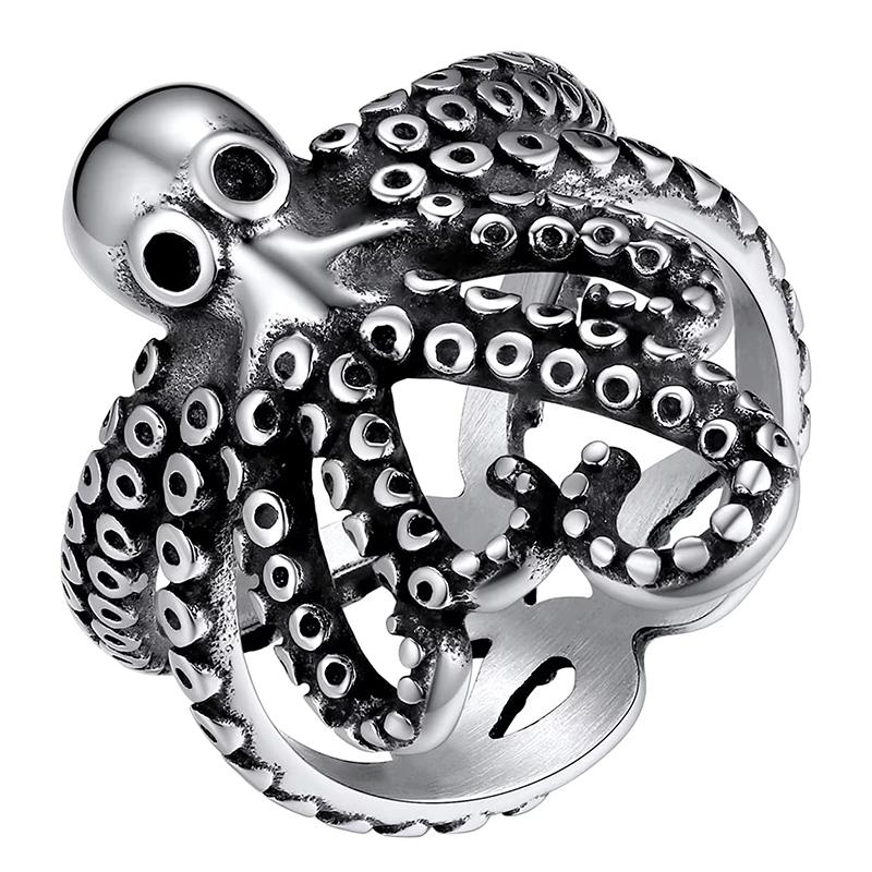 U7 Edelstahl Große Ringe für Mann Vogel Ziege Oktopus Hai Schlange Knochen Charm Größe 7-14 Rock Punk Tier Totenkopf Schmuck
