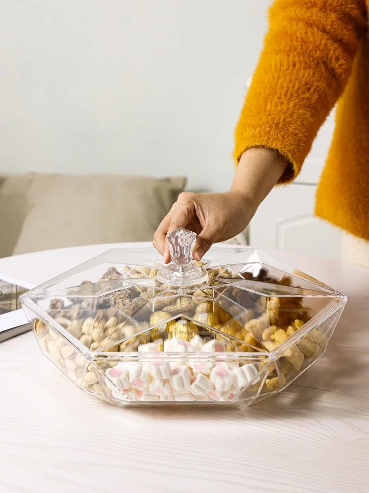 Neues Trockenobsttablett für den Haushalt, Wohnzimmer, Snacktablett, Süßigkeitenteller, Fach für Trockenobstbox mit Deckel, Süßigkeitenbox, Aufbewahrungsbox