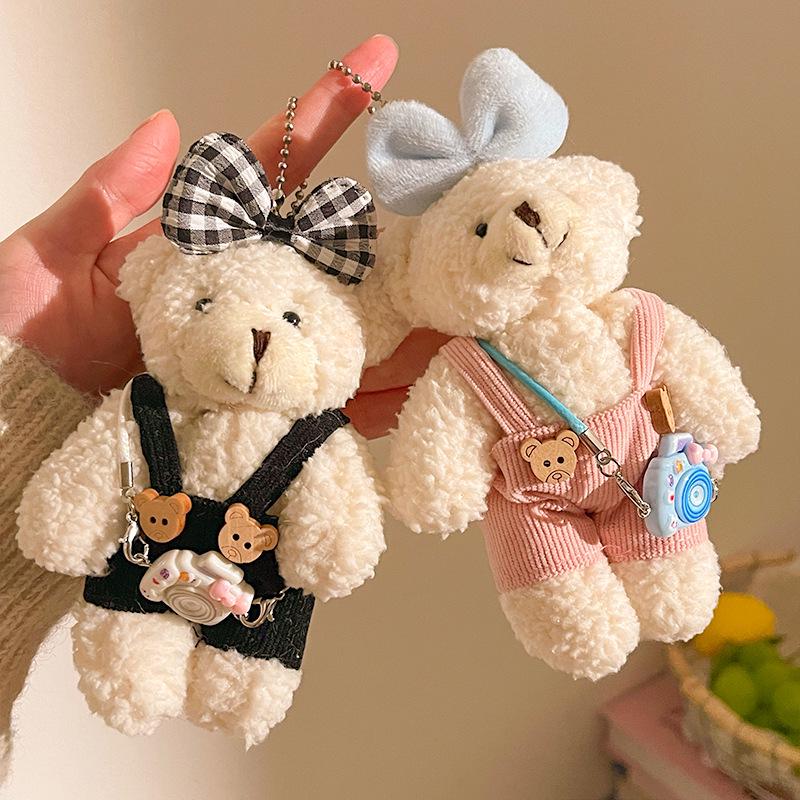 Cute Bear Plush Doll Pendant: Heart Backpack Charm for Girls
