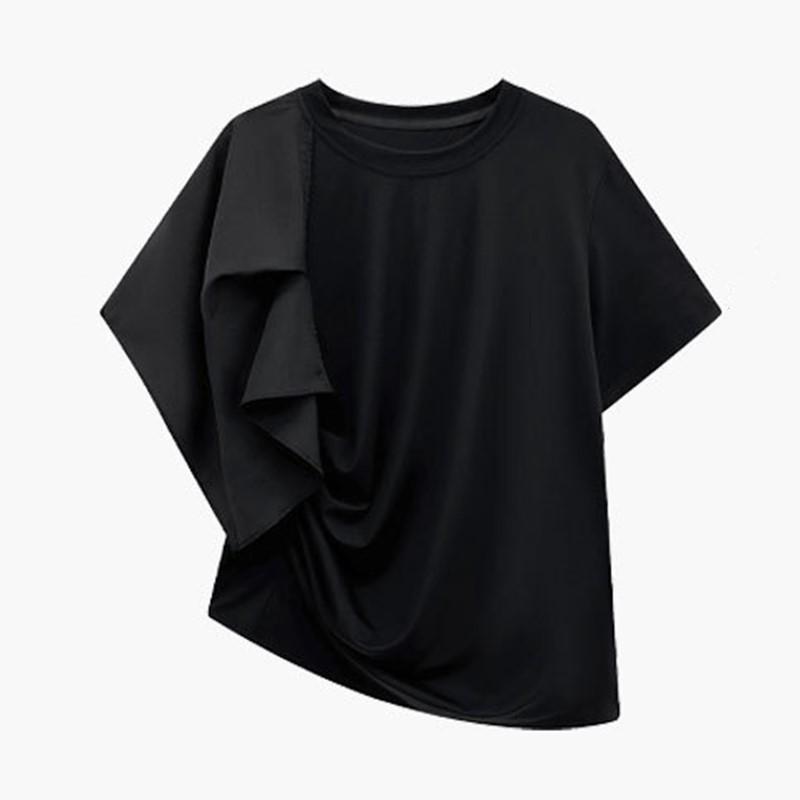 Short Sleeve Oversized Black Patchwork Casual Loose Summer Tee T Shirt Women T-shirt Top