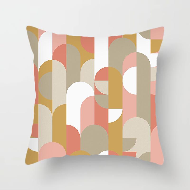 Nordic Pink Geometric Cushion Cover Home Decor Sofa Pillowcase Floral Print Soft Peach Skin Pillowcase