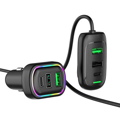 6 Portlu Usb Type-C Ön ve Arka Uzatma Araç Şarj Cihazı RGB Işıklı PD Hızlı Şarj Güç Adaptörü iPhone Tablet Dizüstü Bilgisayar İçin