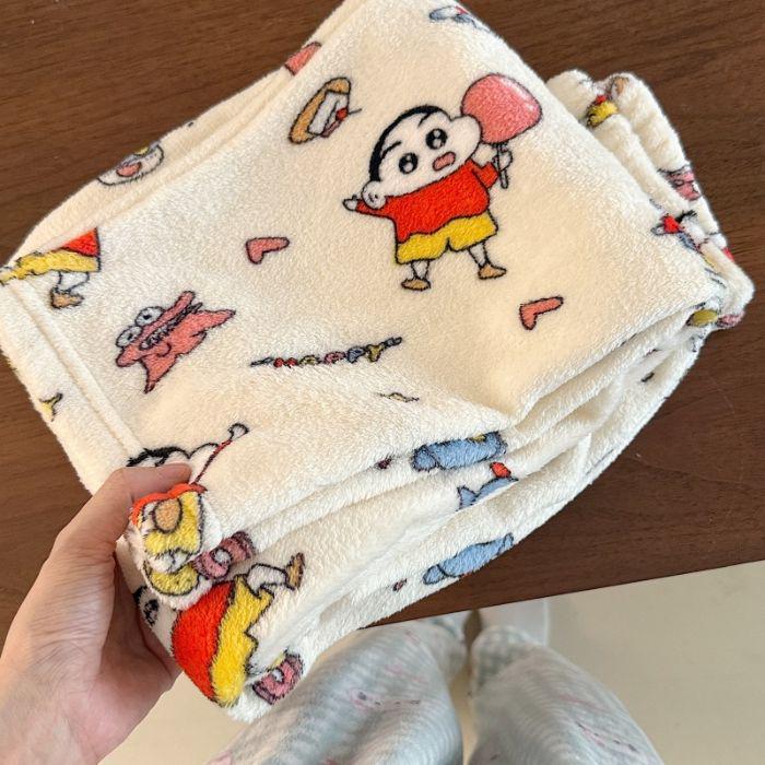 Korean Style Women's Fleece Pajama Pants - Flannel Cartoon Design for Autumn and Winter