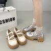 French Round Head Platform Girls Small Leather Shoes 2025 New Spring and Autumn with Skirt Retro Mary Jane Thick Heel Single Shoes