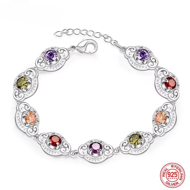 Fine 925 Silver Fashion Crystal Charm Bracelet Bangle For Women lady wedding party lover gift Jewelry Party Gifts