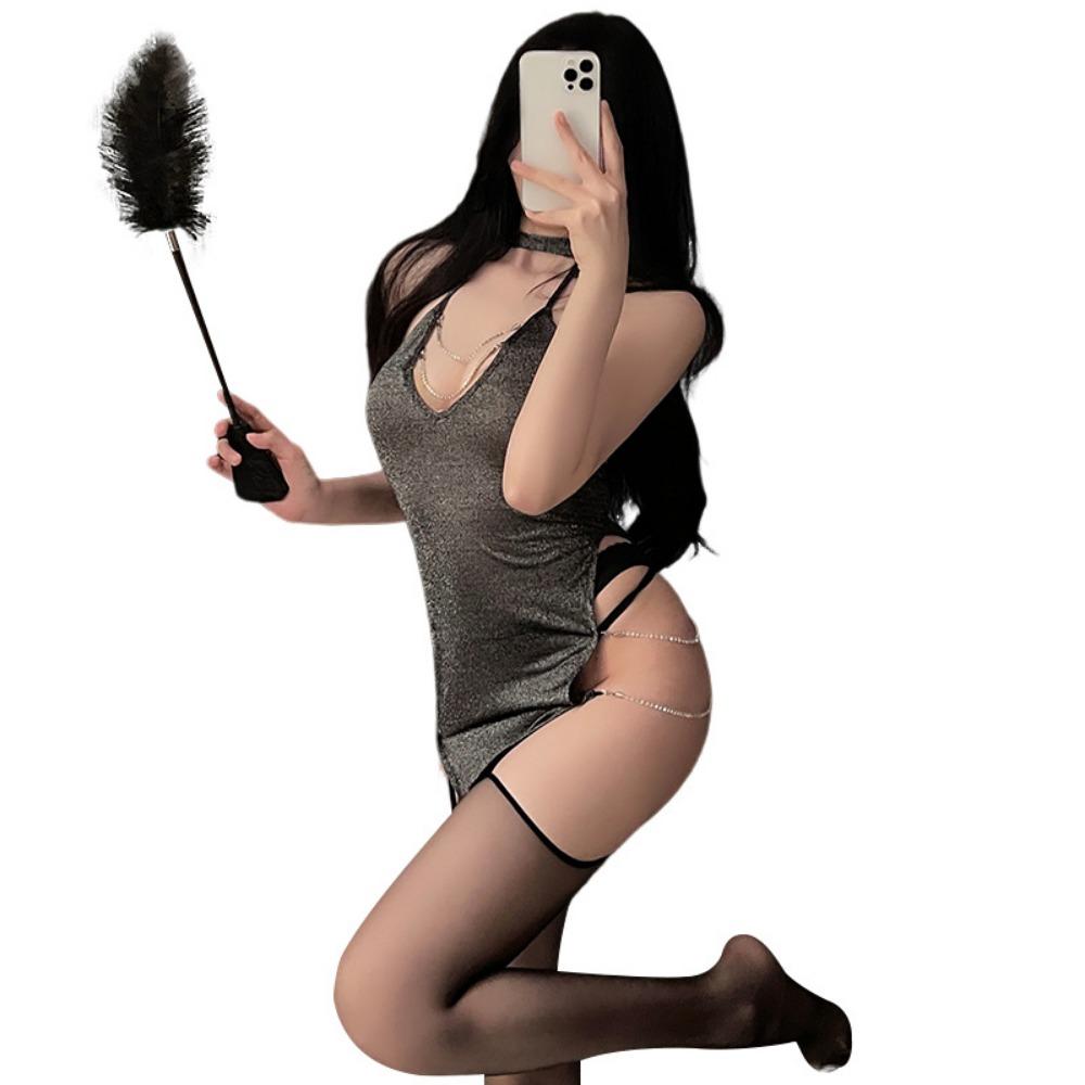 Xianyi Erotic Underwear Bed Free Sexy Uniform Deep V Pure Desire Silver Silk Neck Nightclub Suit Female Qqny316