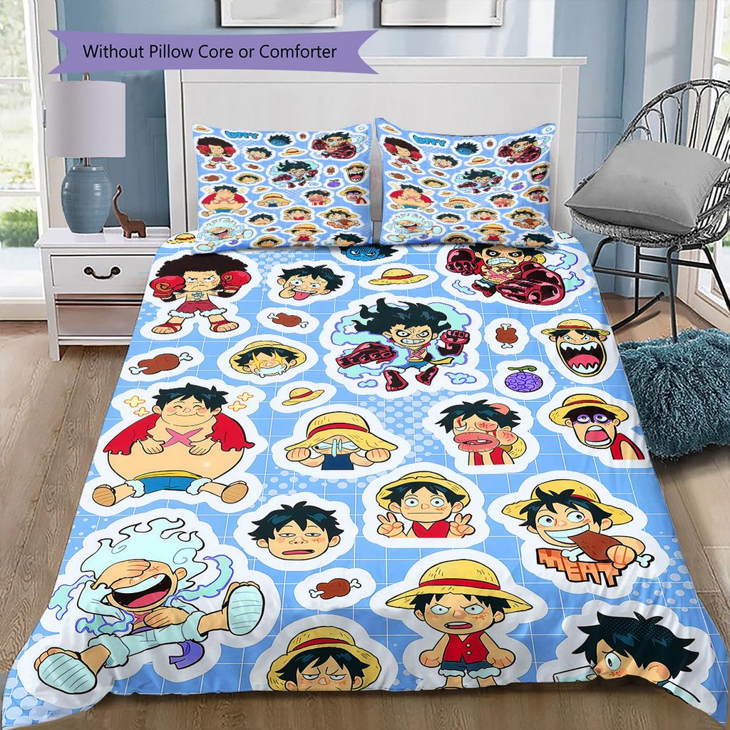 Monkey D. Luffy Muster Bettwäsche Bettdecke Set Bettbezug Kissenbezug Zuhause Geburtstagsgeschenk(1 Bettbezug + 2 Kissenbezüge, ohne Füllung)