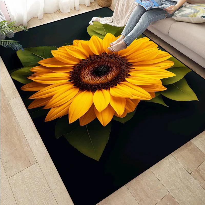 Sunflower Print Kitchen Mat Rug Set Doormat Carpet Non-Slip for Farmhouse Hallway Home Office Sink Laundry Room Floor Decor