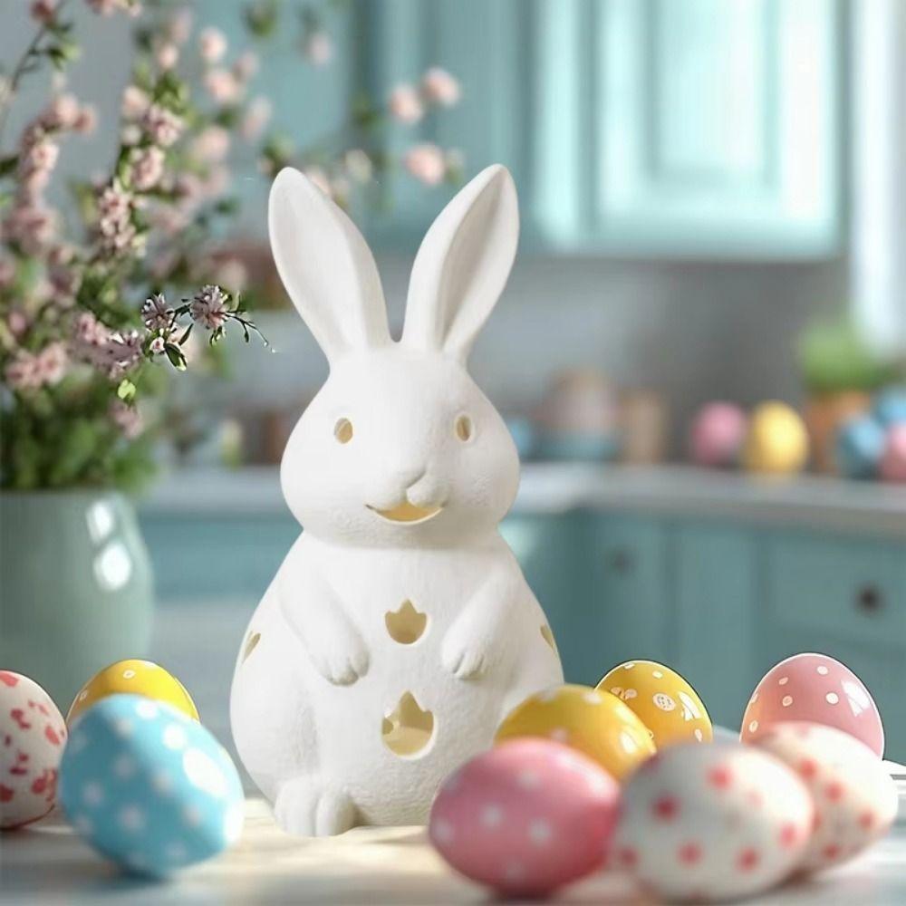 Cute Bunny Bunny Candle Holder White Easter Decoration Exquisite Rabbit Candlestick  Easter Party