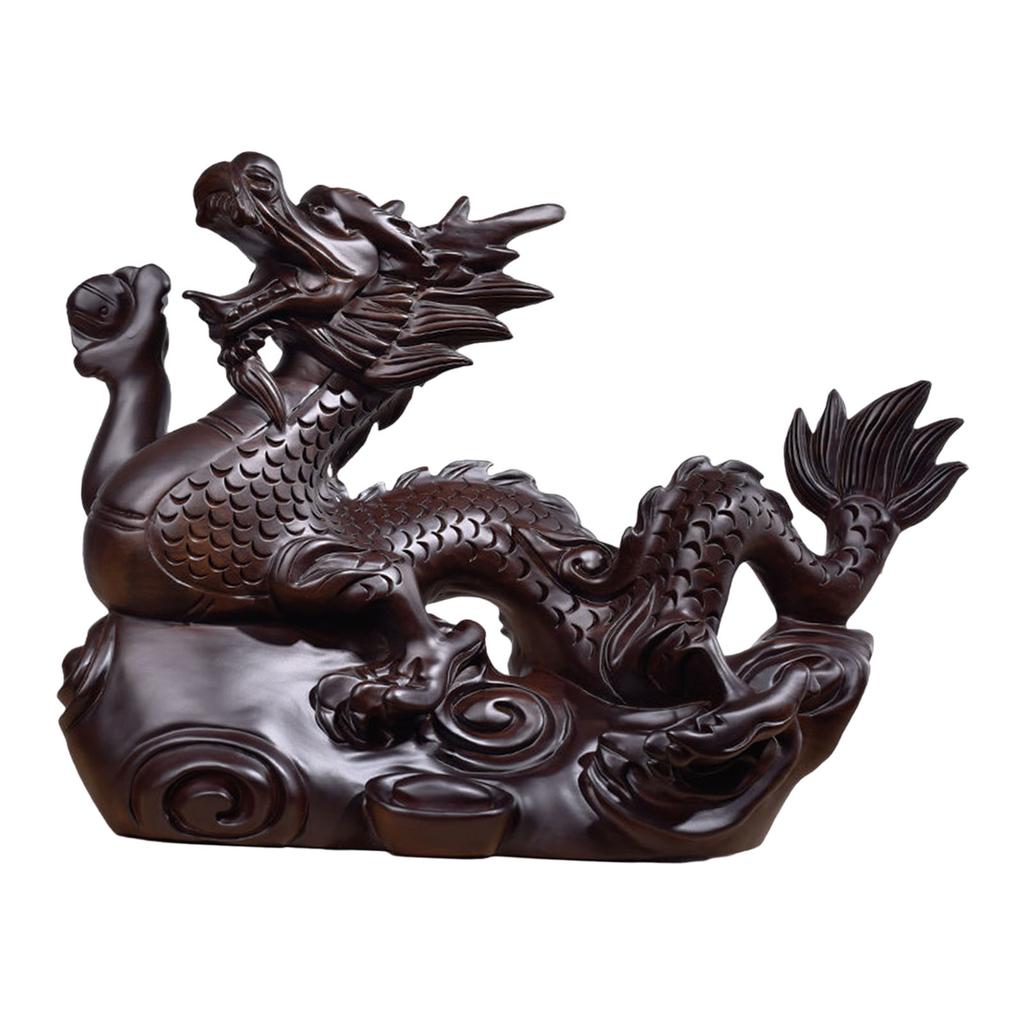 Wooden Carving Chinese Dragon Figurine Fengshui Decoration 3.9inch Long Souvenir Spring Festival for Desktop Decor Lifelike
