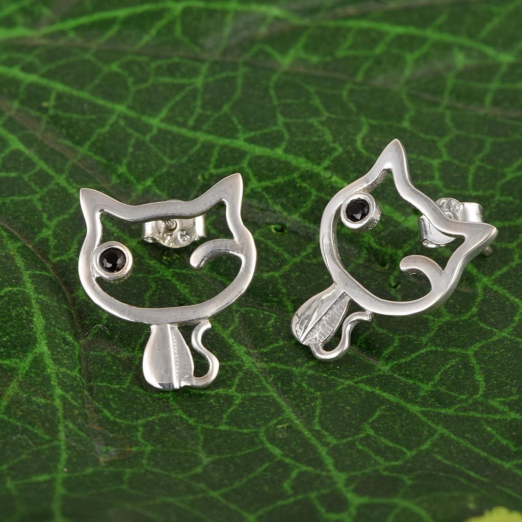 Winking Cat Stud Earrings- 925 Sterling Silver