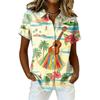 Women's Shirt Hawaiian Print Button Short Sleeved Pocket Casual Top
