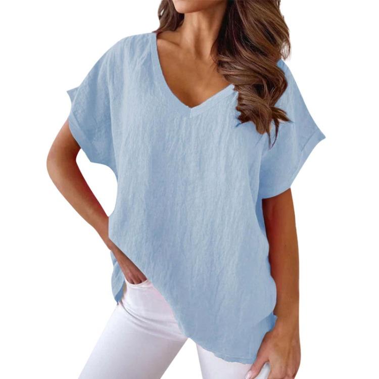 

Casual Women s V Neck Cotton Short Sleeve Solid Color Fashion T Shirt S
