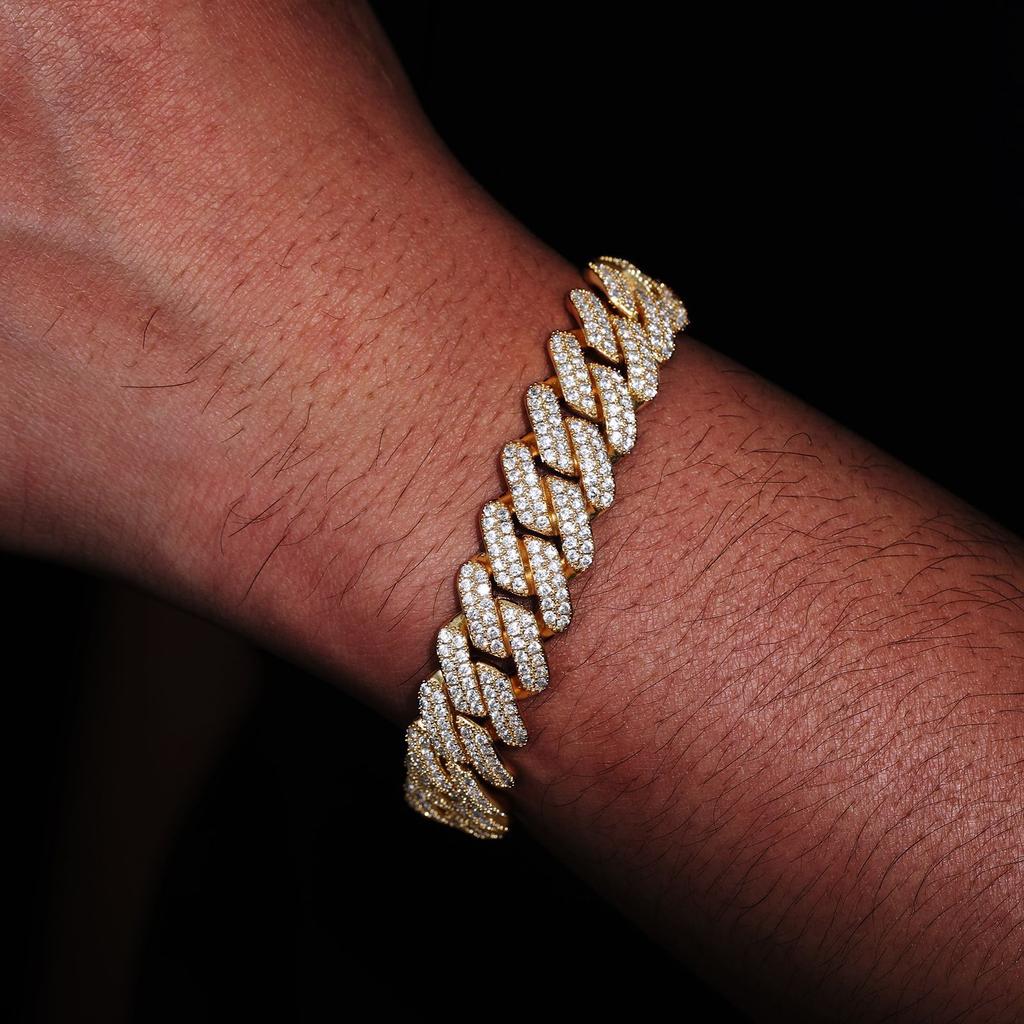 Cross-border 14mm2 Row 5A Full Zircon Cuban Chain Hip-hop Bracelet Unisex Iron Electroplated Jewelry
