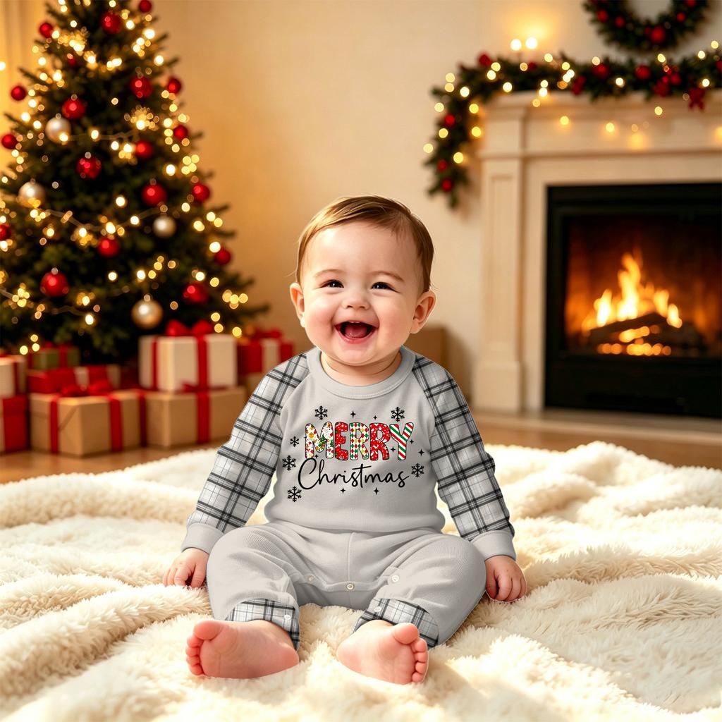 Christmas Print Family Matching Long Sleeve Pajama Set with Pants for Parents and Kids