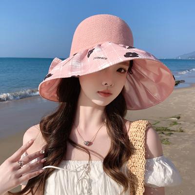 Color Glue Hat Women's Summer Versatile Bow Big Edge Bucket Hat Sun Protection Sun Hat Folding Sun Hat New