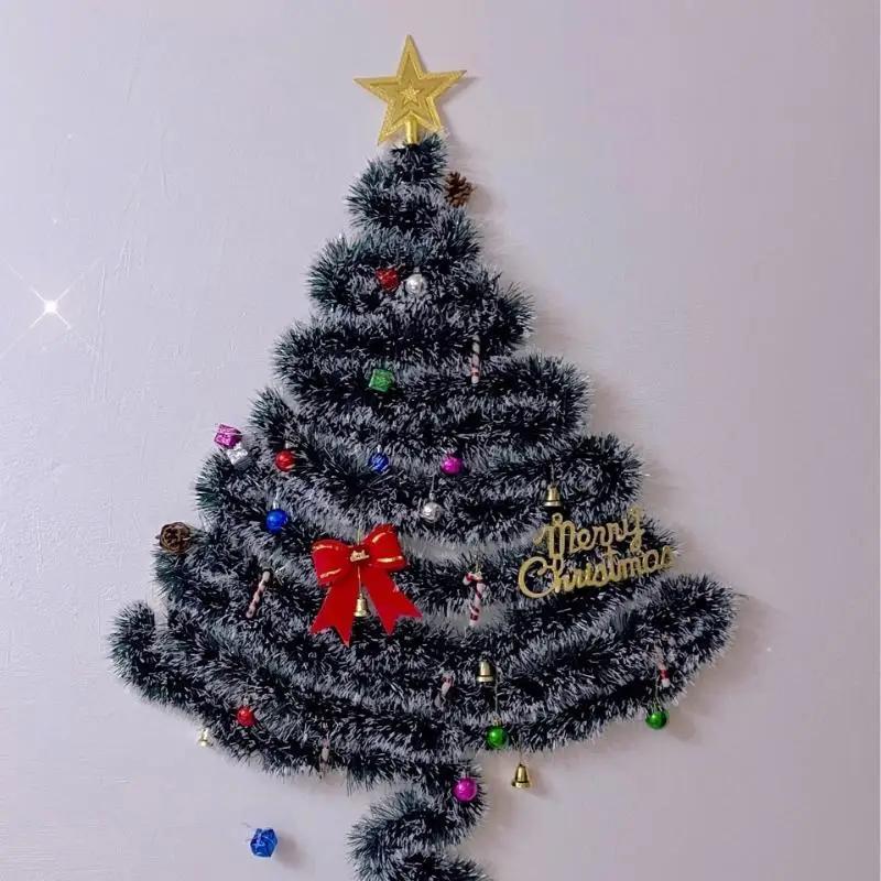 2M Christmas Ribbon Green Rattan Flower Wreath Christmas Tree Hanging Pendant Ribbon Bow Flower Wreath Decoration Festival Decor