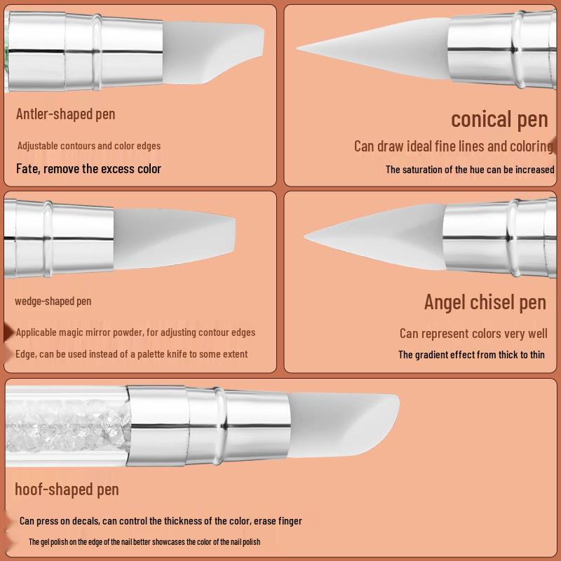 Nail Art 5-Piece Set: Double-Headed Silicone Pens, Carving Tools, Mixing Sticks, and Soft Embossing Brushes