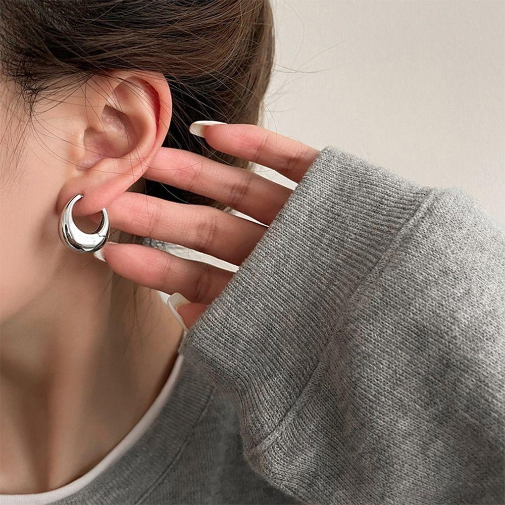Smooth Metal Chunky Hoop Earrings Versatile Ear Clips Fashion Earring Jewelry  for Women