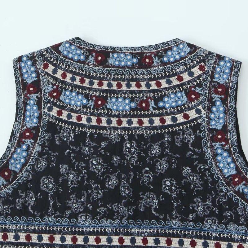 Kaslead New Arrival Women's Clothing Fashion Style Minimalist Retro Machine Embroidery Flounce Ethnic Style Vest