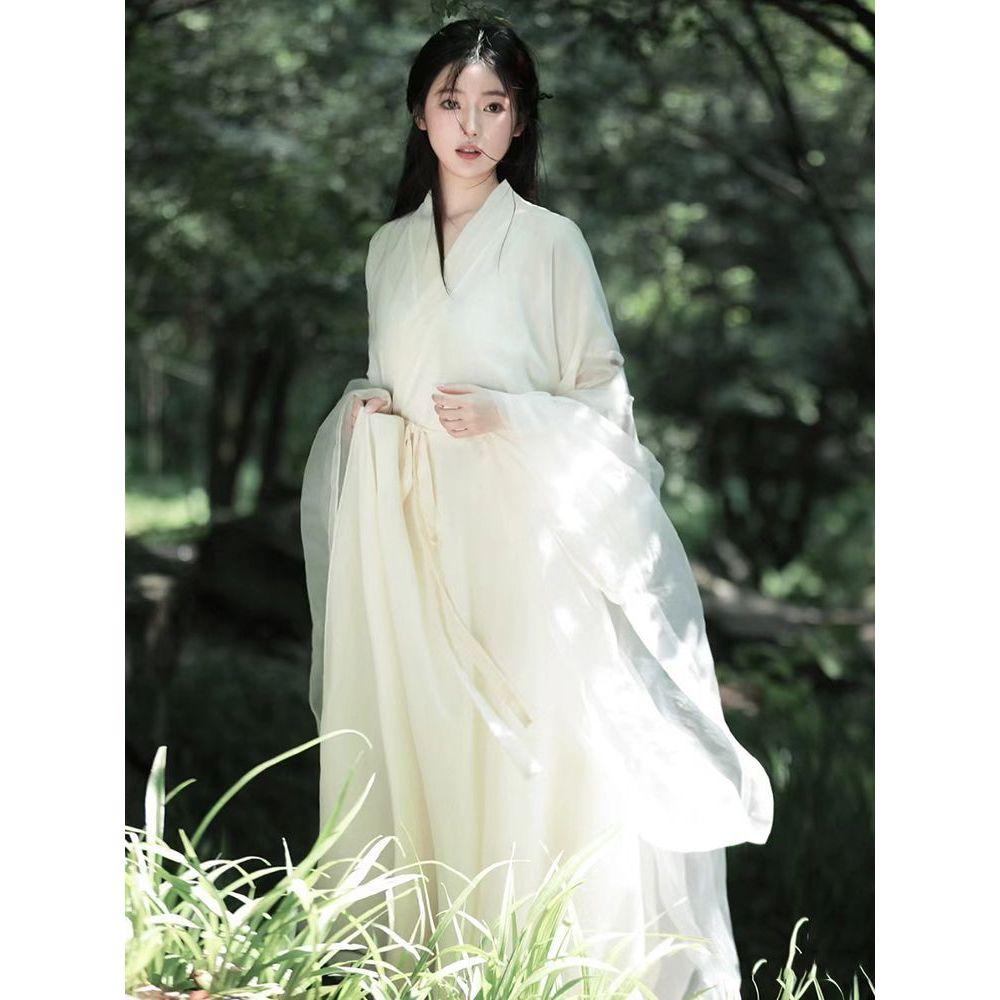 Cosplay God Girl chino Wei y Jin estilo dinastía blanco elegante traje de hada con mangas anchas