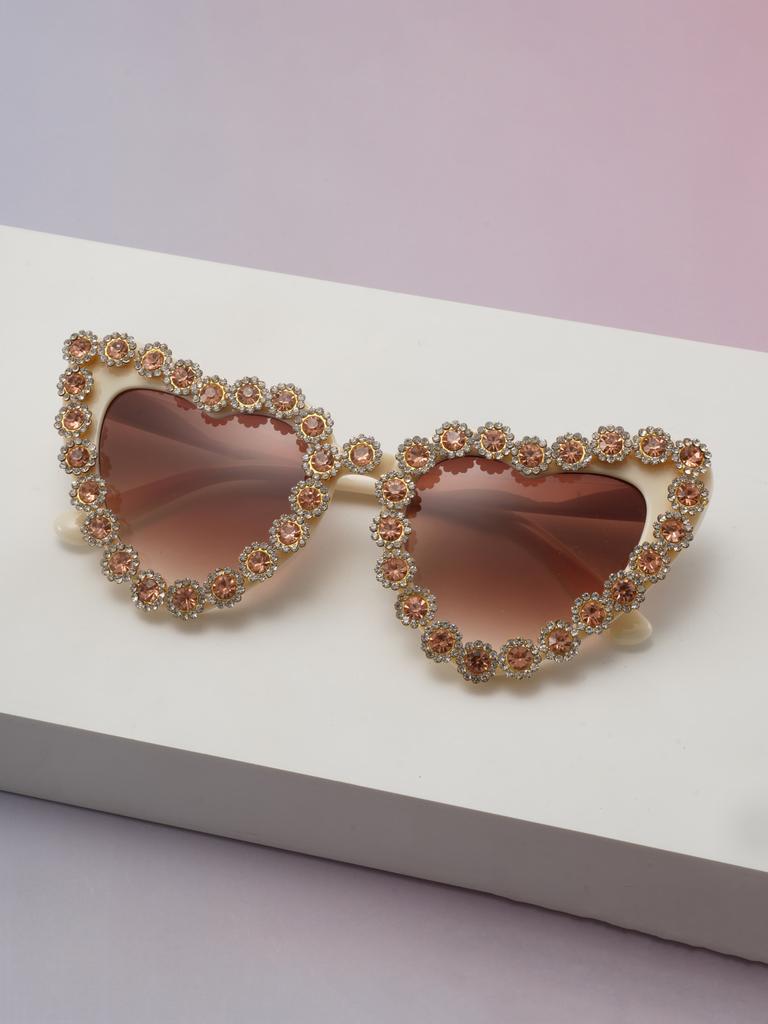 Rhinestone Heart Sunglasses for Women Trendy Fashion Cat Eye Frame for Party&Outdoor Wear UV Protection Sun Glasses KJ027