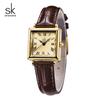 SK Women's Waterproof Quartz Leather Strap Watch - Retro Square Design for Students and Parties