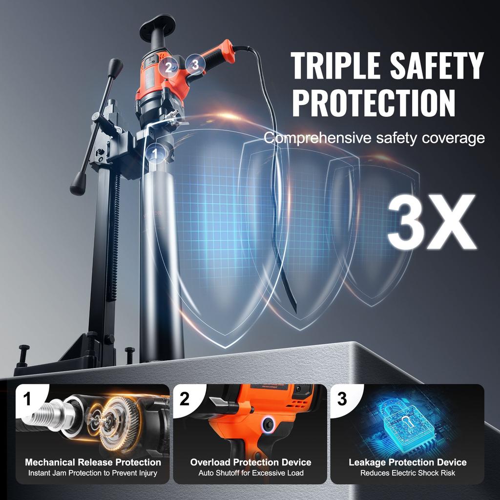 VEVOR Core Drill Machine 2.03-16 Cm Dia 2000W Handheld and Stand Core Drill Rig