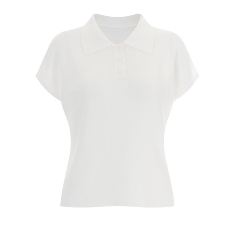 Shop Loa Women S Collar Neck Button Half Open Regular Fit Cap Sleeve Knit Tee