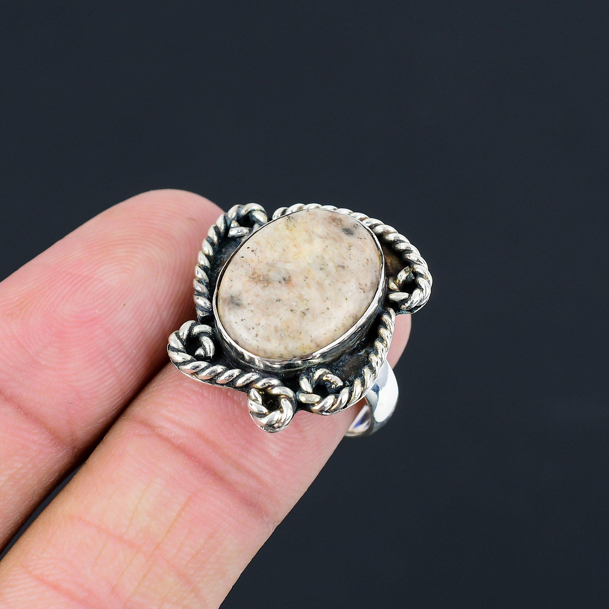 Natural Peanut Wood Jasper Statement Ring Jewelry Size 7.5 925 Sterling Silver 7.5