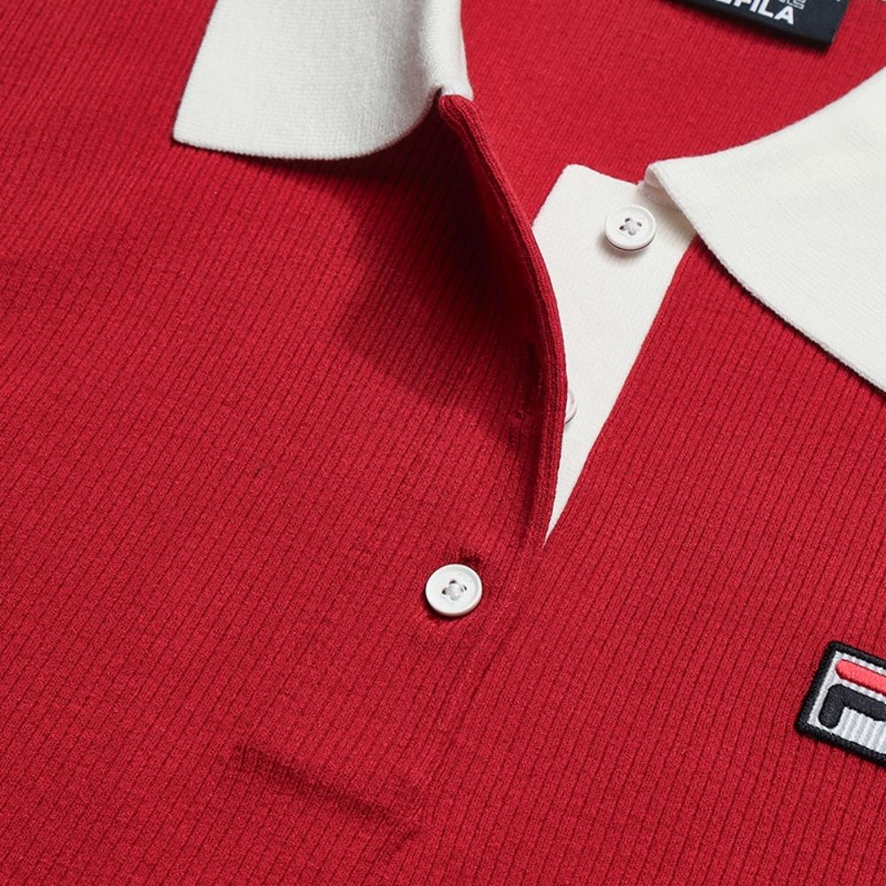 FILA Heritage Vintage Casual Versatile Fashion Woven Polo Knit Sweater Women tops Red F11W628411FRD