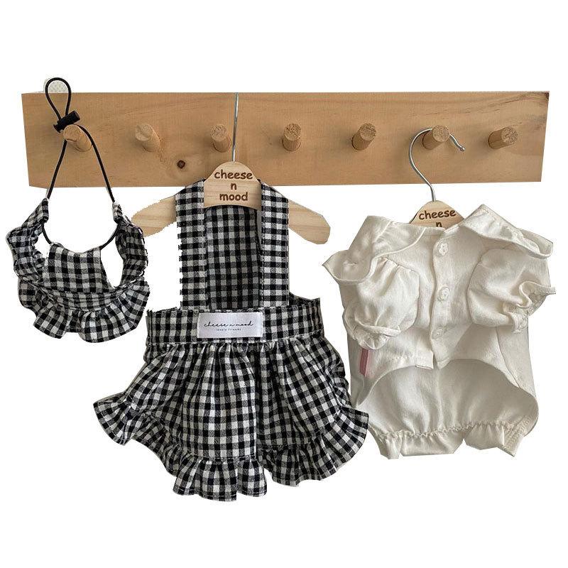 Ins Black Plaid Puppy Dog Shirt Princess Style Dress Teddy Pomeranian Small and Medium Dog Cat Pet Clothes
