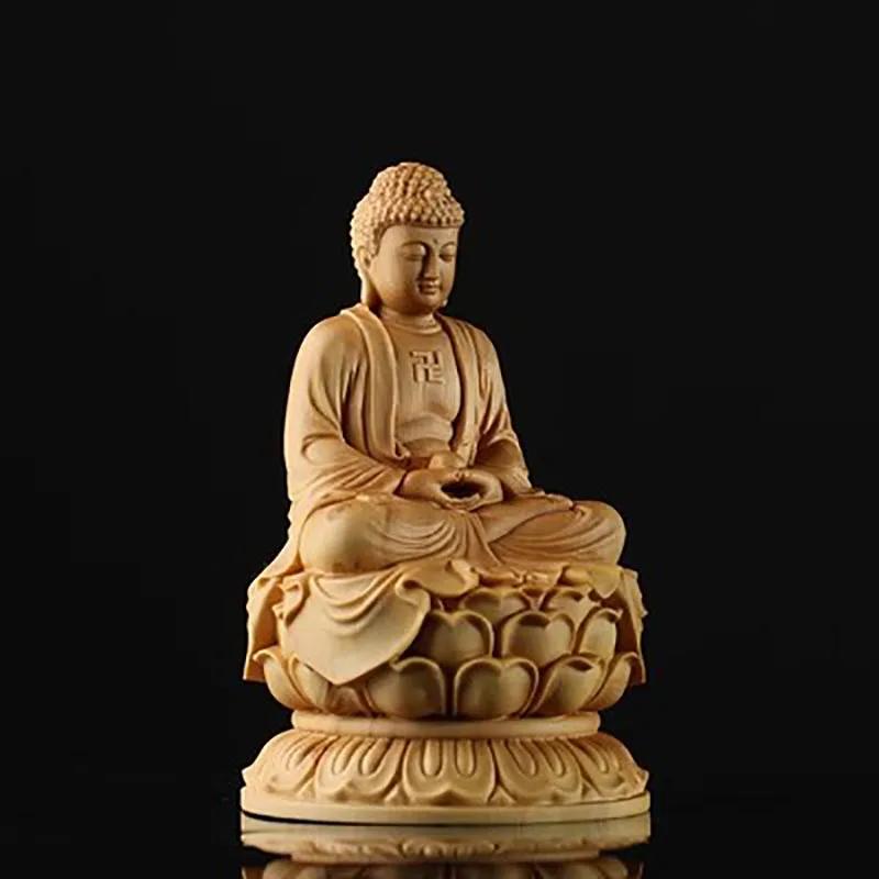 Zypressenholz-Schnitzerei sitzende Statue, Der Buddha Buddha's Heimdekoration, Auto Buddha Statue