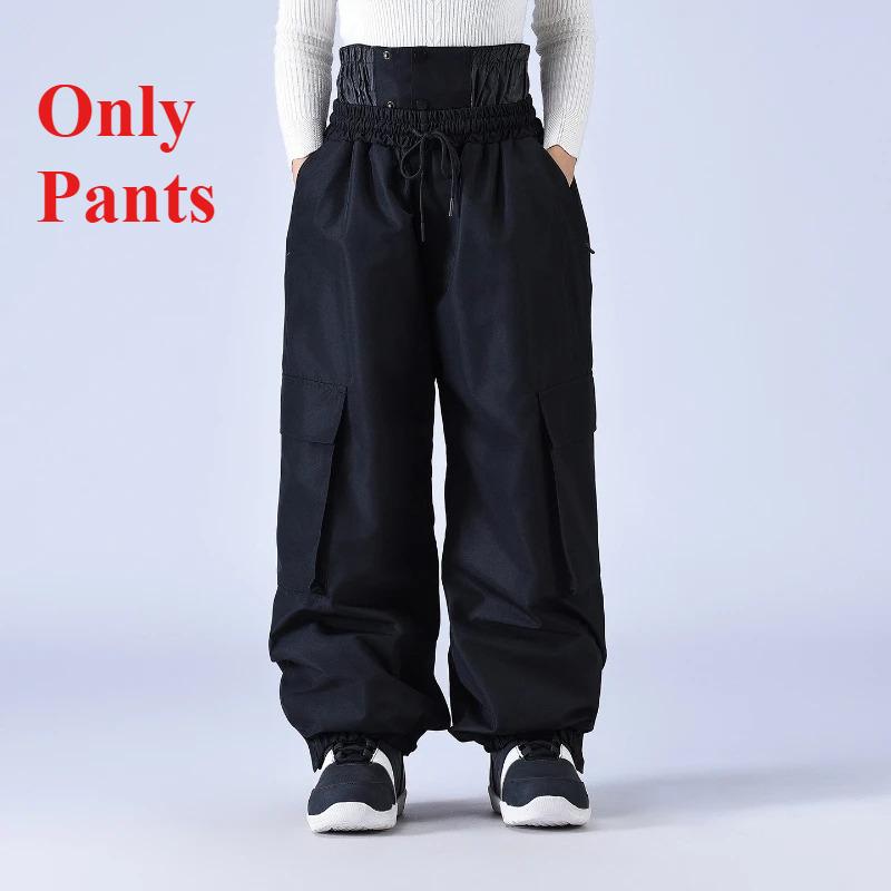 

2026 New Loose Windproof Solid Women Skiing Pant Waterproof Warm Snow Outdoor Ski Trousers Sports Men Snowboarding Pants Baggy S чёрный